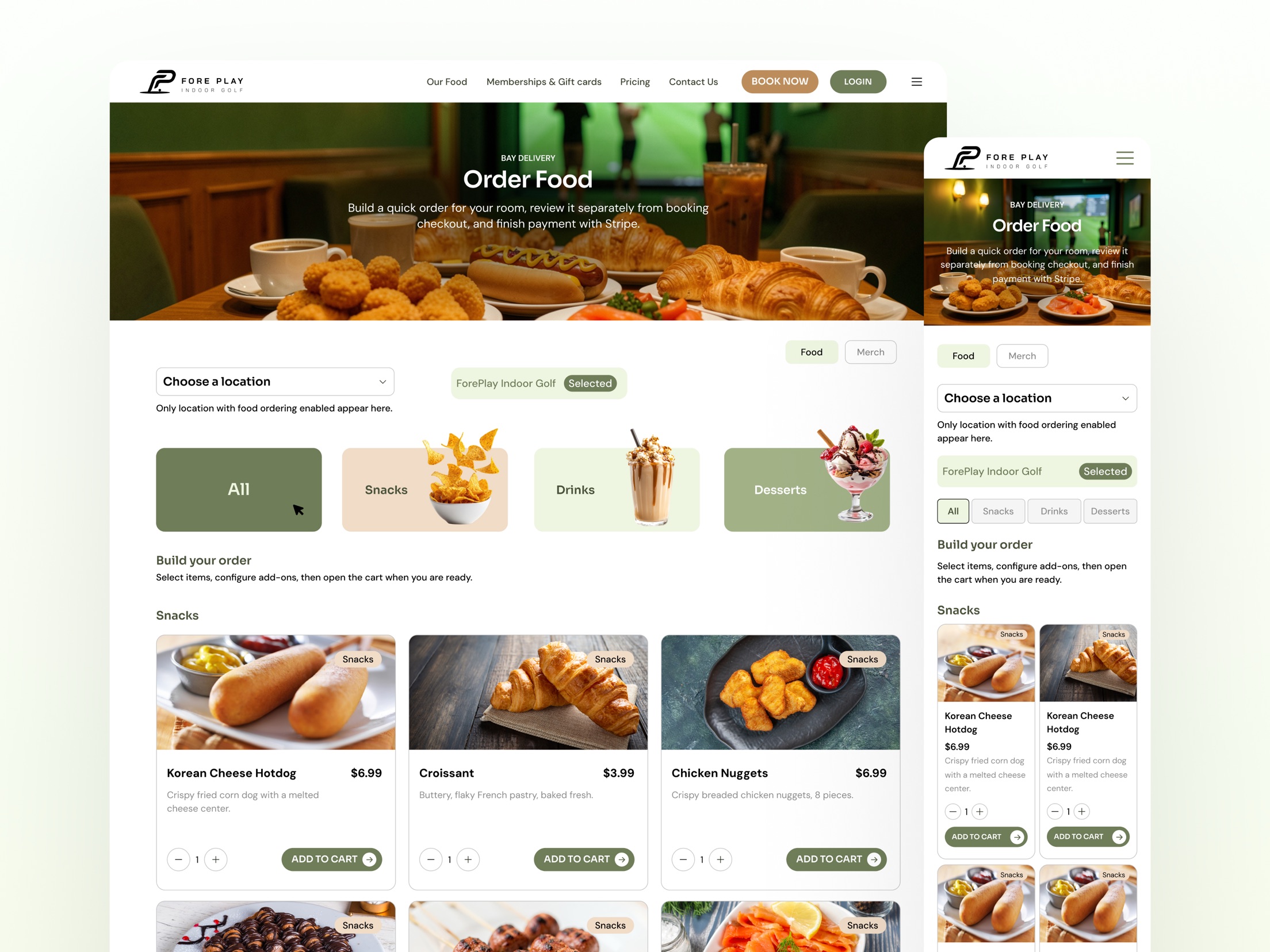 Fore Play order food page