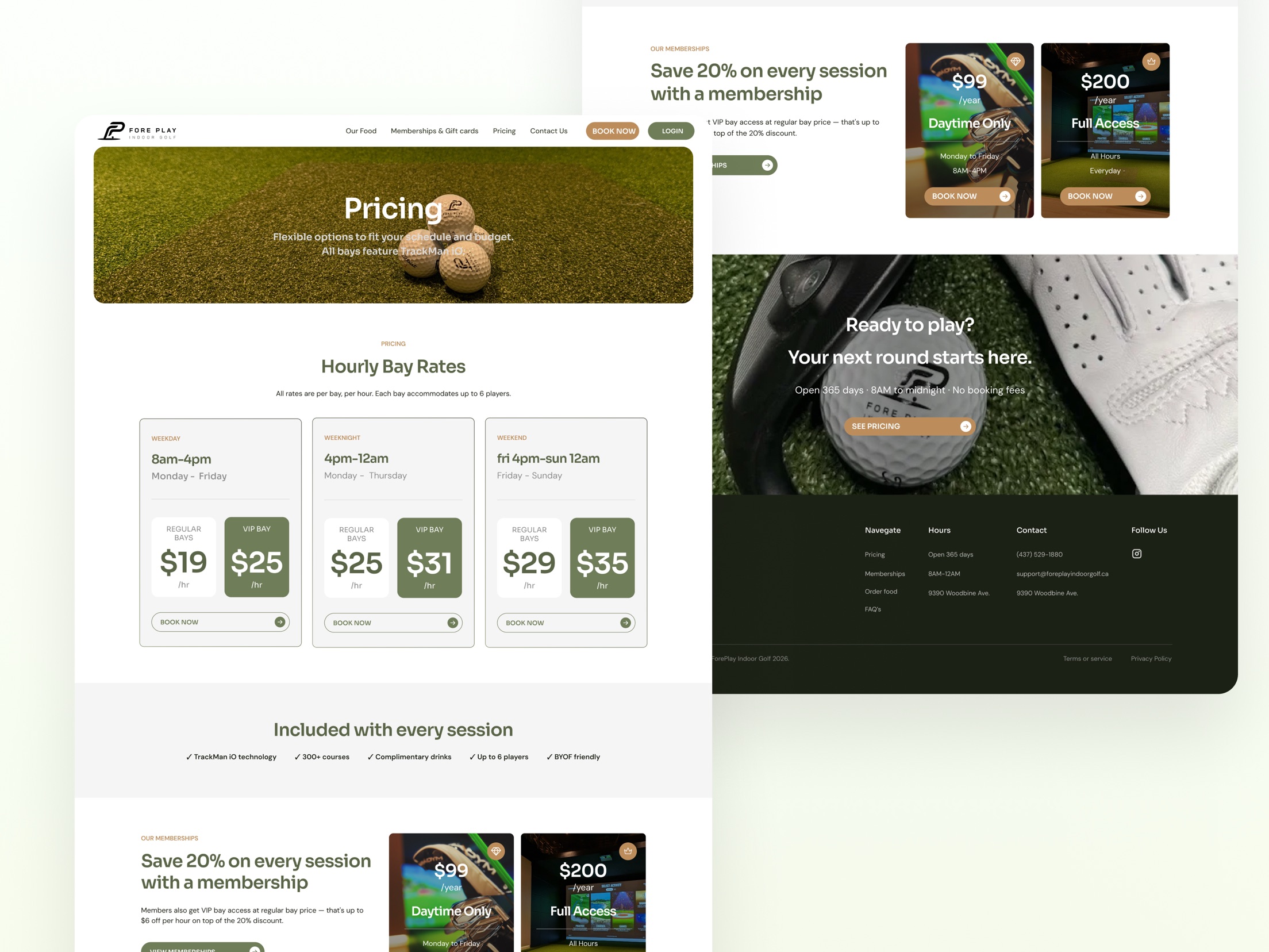 Fore Play Pricing page, desktop and mobile