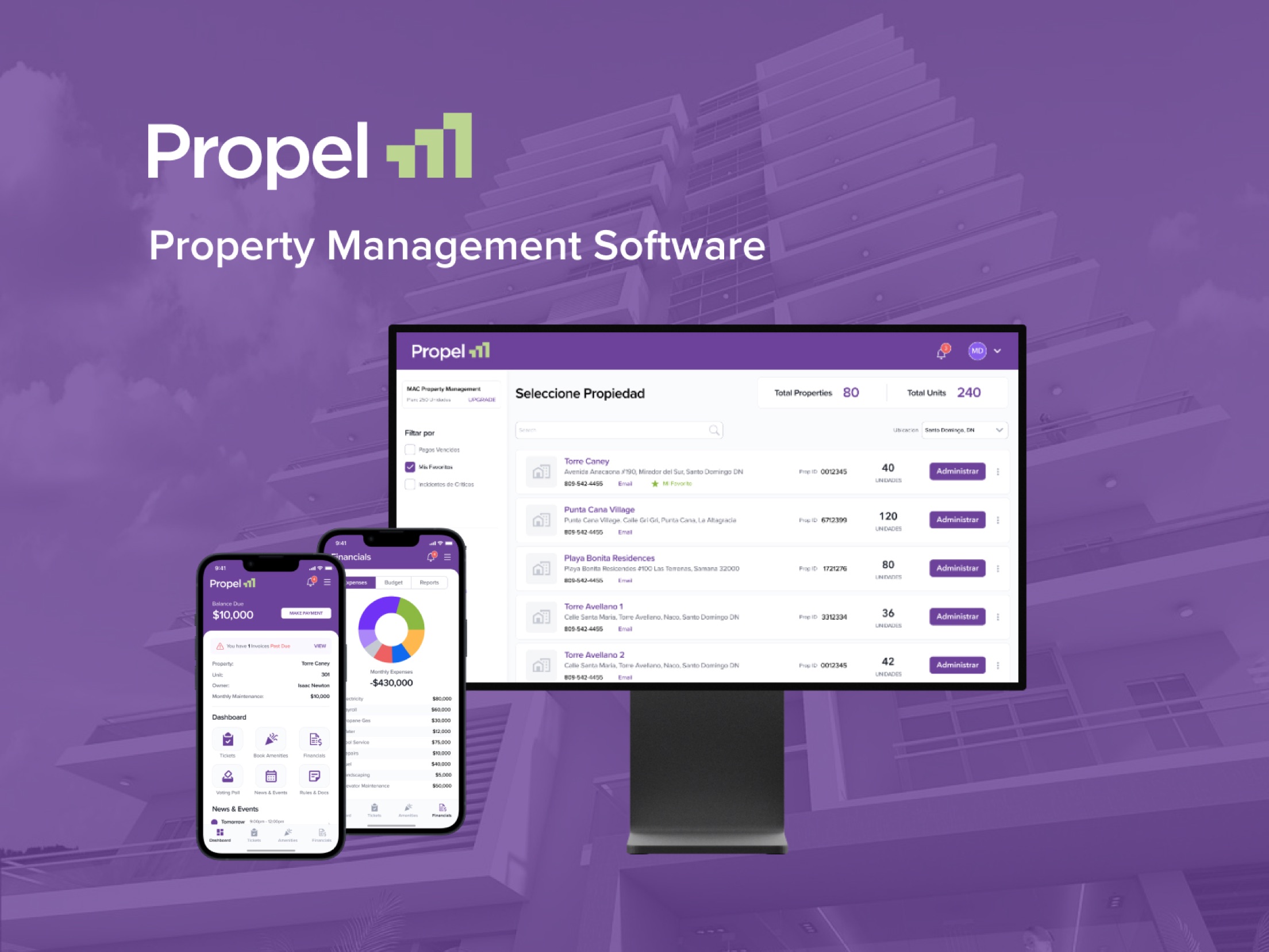 Propel property management software shown on desktop and mobile